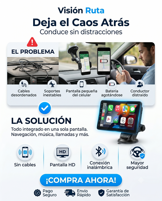 Pantalla Inteligente 7" con CarPlay y Android Auto Inalámbrico