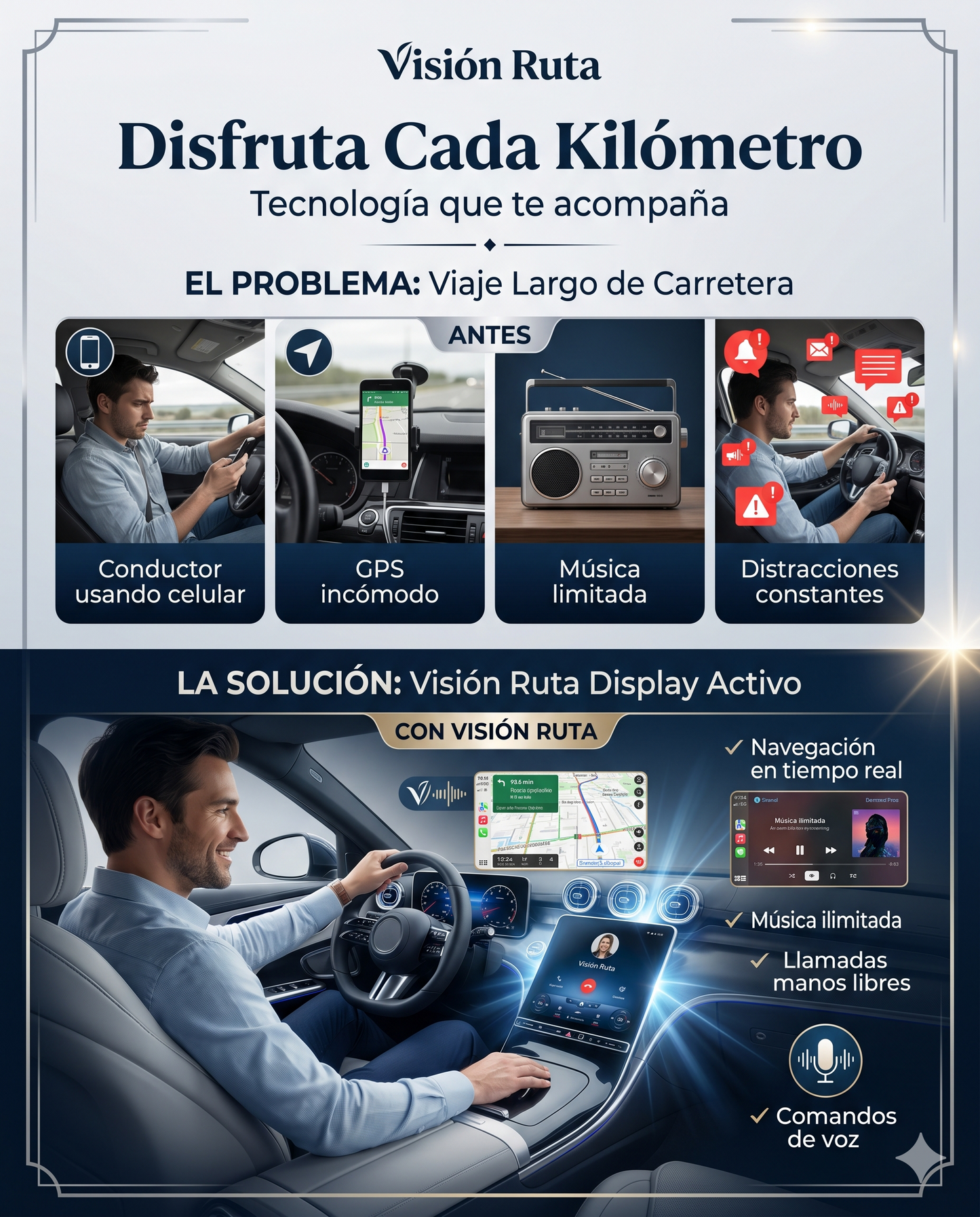 Pantalla Inteligente 7" con CarPlay y Android Auto Inalámbrico
